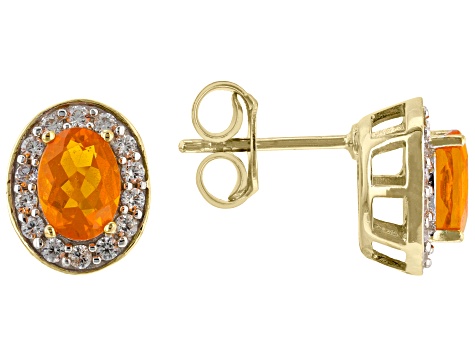 Orange Mexican Fire Opal 18k Yellow Gold Over Sterling Silver Stud Earrings 1.52ctw