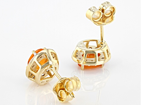 Orange Mexican Fire Opal 18k Yellow Gold Over Sterling Silver Stud Earrings 1.52ctw