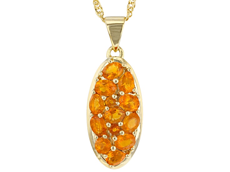 Orange Mexican Fire Opal 18K Yellow Gold Over Sterling Silver Pendant With Chain 1.23ctw