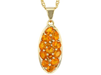 Picture of Orange Mexican Fire Opal 18K Yellow Gold Over Sterling Silver Pendant With Chain 1.23ctw