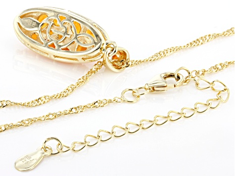 Orange Mexican Fire Opal 18K Yellow Gold Over Sterling Silver Pendant With Chain 1.23ctw