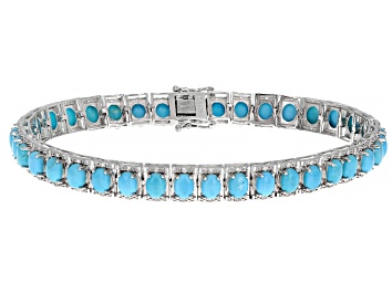 Picture of Blue Sleeping Beauty Turquoise Rhodium Over Sterling Silver Bracelet 0.31ctw