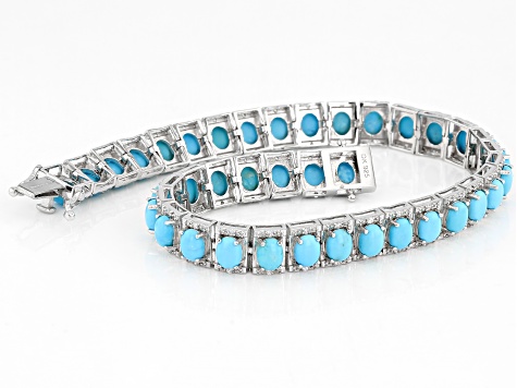 Blue Sleeping Beauty Turquoise Rhodium Over Sterling Silver Bracelet 0.31ctw