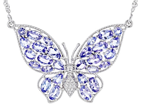 Blue Multi Shape Tanzanite Rhodium Over Sterling Silver Butterfly Necklace  3.95ctw