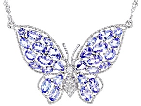 Blue Multi Shape Tanzanite Rhodium Over Sterling Silver Butterfly Necklace  3.95ctw