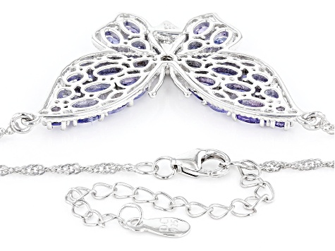 Blue Multi Shape Tanzanite Rhodium Over Sterling Silver Butterfly Necklace  3.95ctw
