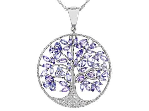 Multi Shape Tanzanite Rhodium Over Sterling Silver Pendant With Chain 5.40ctw