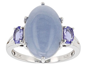 Blue Angelite  Rhodium Over Sterling Silver Ring 0.37ctw