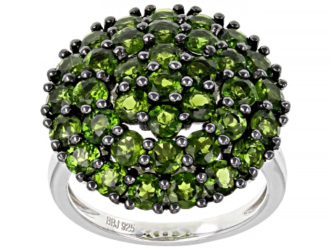 Green Chrome Diopside Rhodium Over Sterling Silver Ring 3.98ctw
