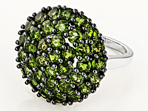 Green Chrome Diopside Rhodium Over Sterling Silver Ring 3.98ctw
