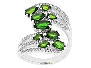 Pear Chrome Diopside Rhodium Over Sterling Silver Ring 3.78ctw