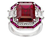 Red Lab Created Ruby Rhodium Over Sterling Silver Ring 10.19ctw