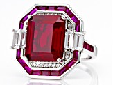 Red Lab Created Ruby Rhodium Over Sterling Silver Ring 10.19ctw