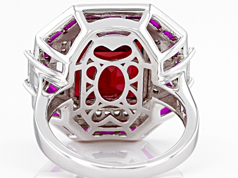 Red Lab Created Ruby Rhodium Over Sterling Silver Ring 10.19ctw