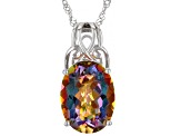 Multi Color Quartz Rhodium Over Sterling Silver Pendant With Chain 6.97ctw