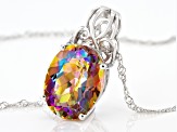 Multi Color Quartz Rhodium Over Sterling Silver Pendant With Chain 6.97ctw