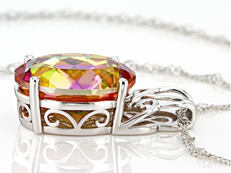 Multi Color Quartz Rhodium Over Sterling Silver Pendant With Chain 6.97ctw