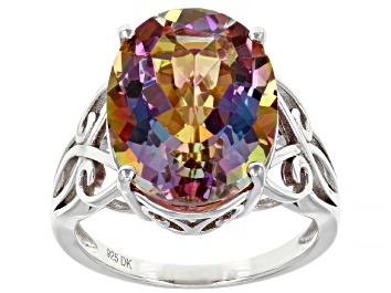 Picture of Multi Color Northern Lights Quartz Rhodium Over Sterling Silver Solitaire Ring 6.97ctw