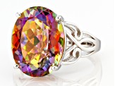 Multi Color Northern Lights Quartz Rhodium Over Sterling Silver Solitaire Ring 6.97ctw