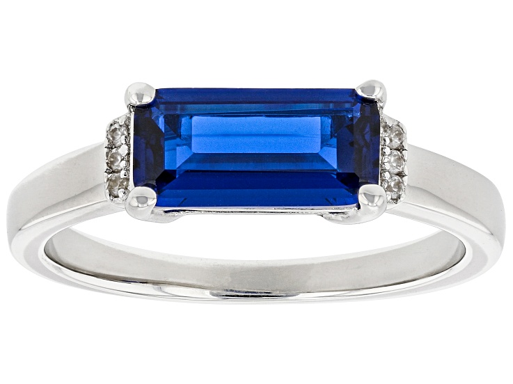 Blue Lab Created Spinel Rhodium Over Sterling Silver Ring 1.39ctw