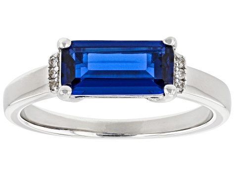 Blue Lab Created Spinel Rhodium Over Sterling Silver Ring 1.39ctw