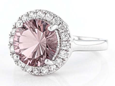 Pink Zandrite® Rhodium Over Sterling Silver Halo Ring 3.35ctw