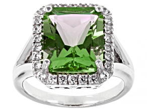 Color-Change Zandrite® And White Zircon Rhodium Over Sterling Silver Ring 5.17ctw