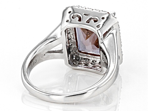 Pink Zandrite® And White Zircon Rhodium Over Sterling Silver Ring 5.17ctw