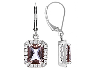 Picture of Pink Zandrite® And White Zircon Rhodium Over Sterling Silver Earrings 4.15ctw