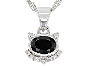 Black Spinel Rhodium Over Sterling Silver Cat Pendant With Chain 0.89ctw
