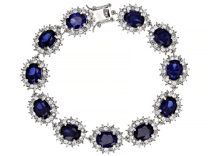 Blue Lab Created Sapphire Rhodium Over Sterling Silver Bracelet 22.75ctw