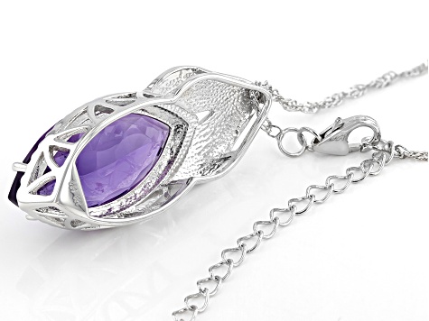 Purple Amethyst Rhodium Over Sterling Silver Pendant With Chain 10.00ctw