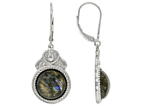 Gray Round Labradorite Rhodium Over Sterling Silver Dangle Earrings