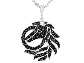 Black Spinel Rhodium Over Sterling Silver Horse Pendant With Chain 1.12ctw