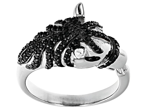 Black Spinel Rhodium Over Sterling Silver Horse Ring