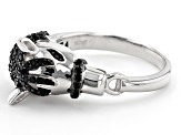 Black Spinel Rhodium Over Sterling Silver Horse Ring