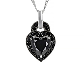 Black Spinel Rhodium Over Sterling Silver Heart Pendant With Chain 2.16ctw