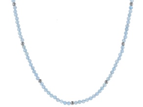 Round Aquamarine Rhodium Over Sterling Silver Beaded Necklace
