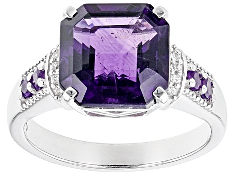 Purple Amethyst Rhodium Over Sterling Silver Ring 3.37ctw
