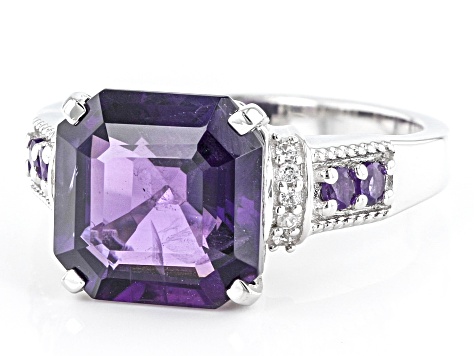Purple Amethyst Rhodium Over Sterling Silver Ring 3.37ctw
