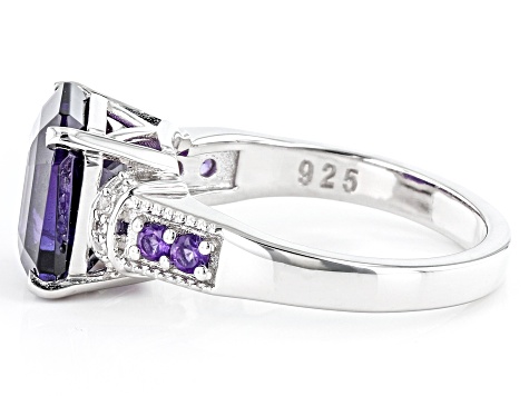 Purple Amethyst Rhodium Over Sterling Silver Ring 3.37ctw