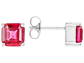 Red Lab Created Ruby Rhodium Over Sterling Silver Stud Earrings 3.67ctw