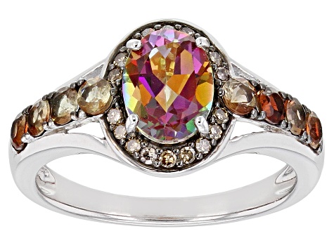 Multi Color Quartz Rhodium Over Sterling Silver Ring 1.49ctw