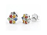 Multi-Color Sapphire with Round Diamond Rhodium Over Sterling Silver Earrings 0.79ctw
