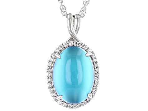 Blue Aurora Moonstone Rhodium Over Silver Pendant With Chain .27ctw