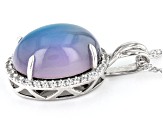 Blue Aurora Moonstone Rhodium Over Silver Pendant With Chain .27ctw