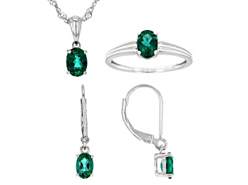 Picture of Green Lab Created Emerald Rhodium Over Silver Jewelry Set 1.91ctw
