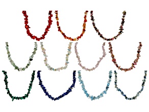 Multi-Gemstone Endless Nugget and Chip Strand Necklace Set of 11