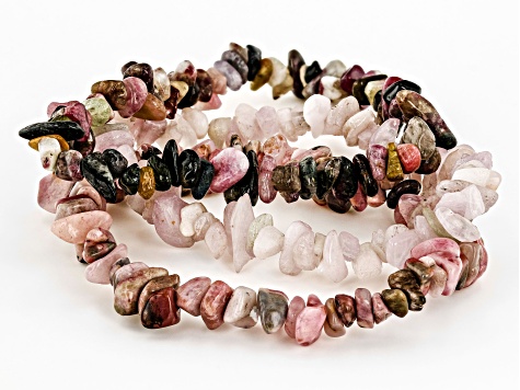 Multi-Gemstone Endless Free-Form and Chip Strand Bracelet Set of 11