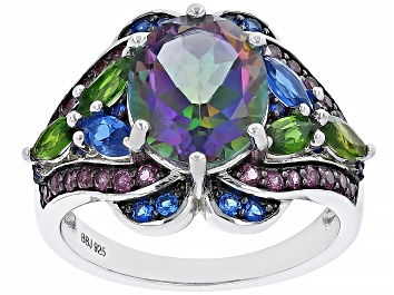 Picture of Mystic Fire® Green Topaz Rhodium Over Sterling Silver Ring 5.29ctw`